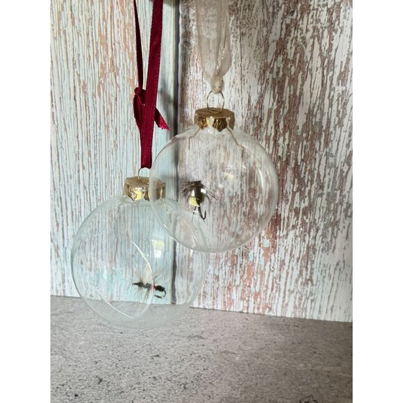 Glass Fishing Lure Ornaments With Wicker Basket - Set Of 2 2 3/4" & 3 1/4" - Picture 2 of 8